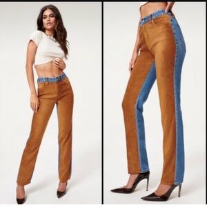 GOOD AMERICAN | ICON MIXED MEDIA DENIM & FAUX SUEDE PANTS JEANS SIZE 6/28